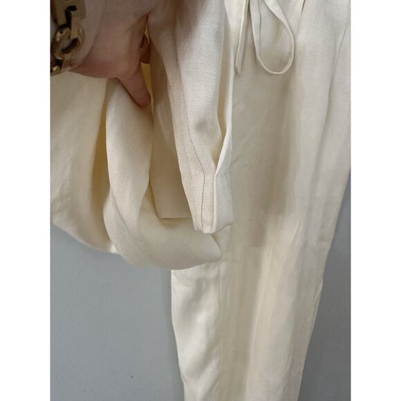 Express Womens 6S Pants Cream Ankle High Rise Paperbag Waist Linen Blend - Picture 2 of 10